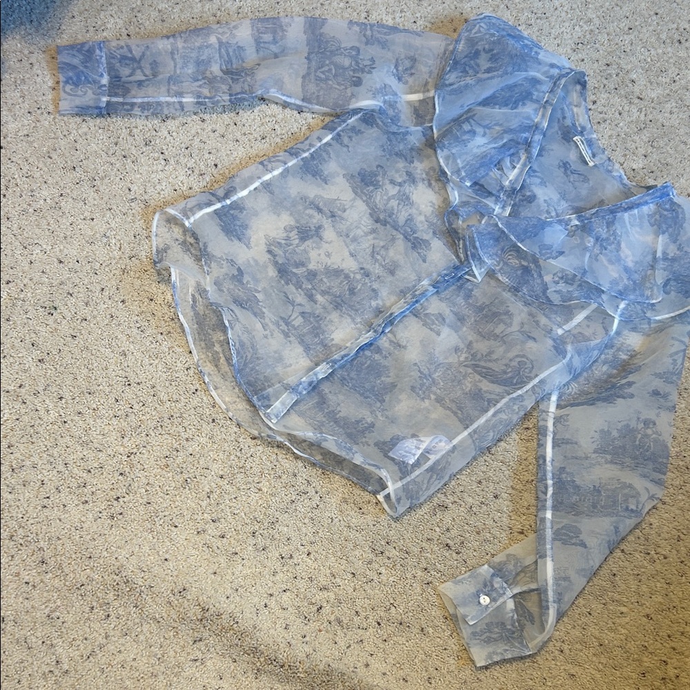 Urban Outfitters Sheer Blue Ruffle Blouse